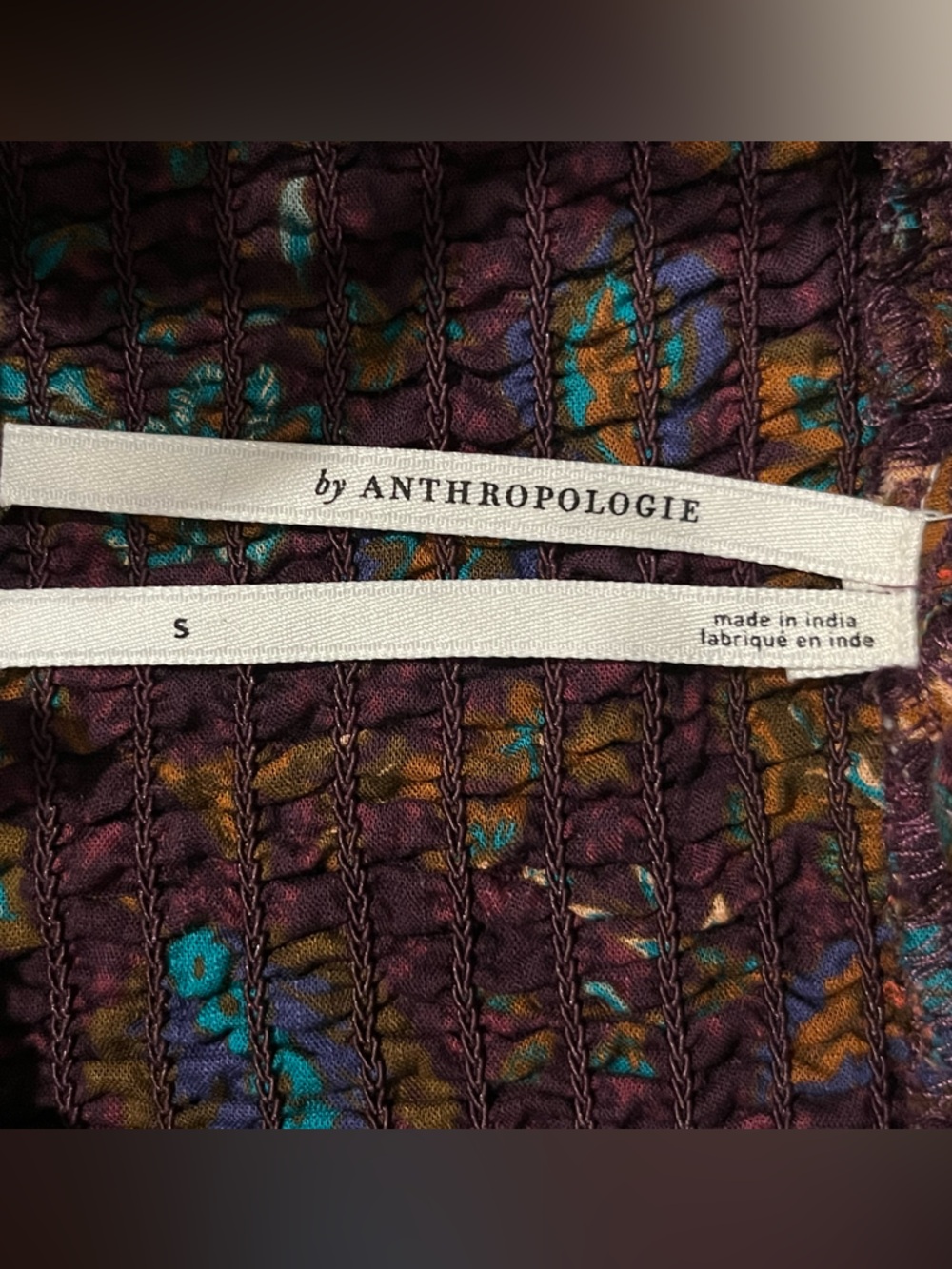 Anthropologie Floral Smocked Midi Dress in Green & Burgundy-Small - Picture 10 of 10